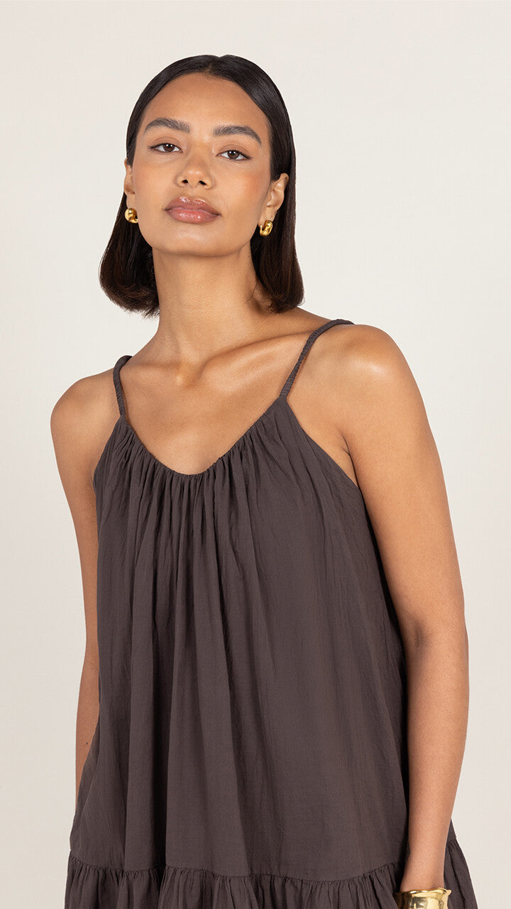 Liora Cotton Short Dress - Espresso