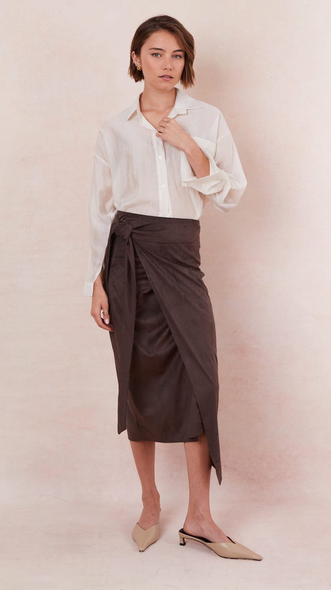 Livia Faux Suede Wrap Skirt - Espresso