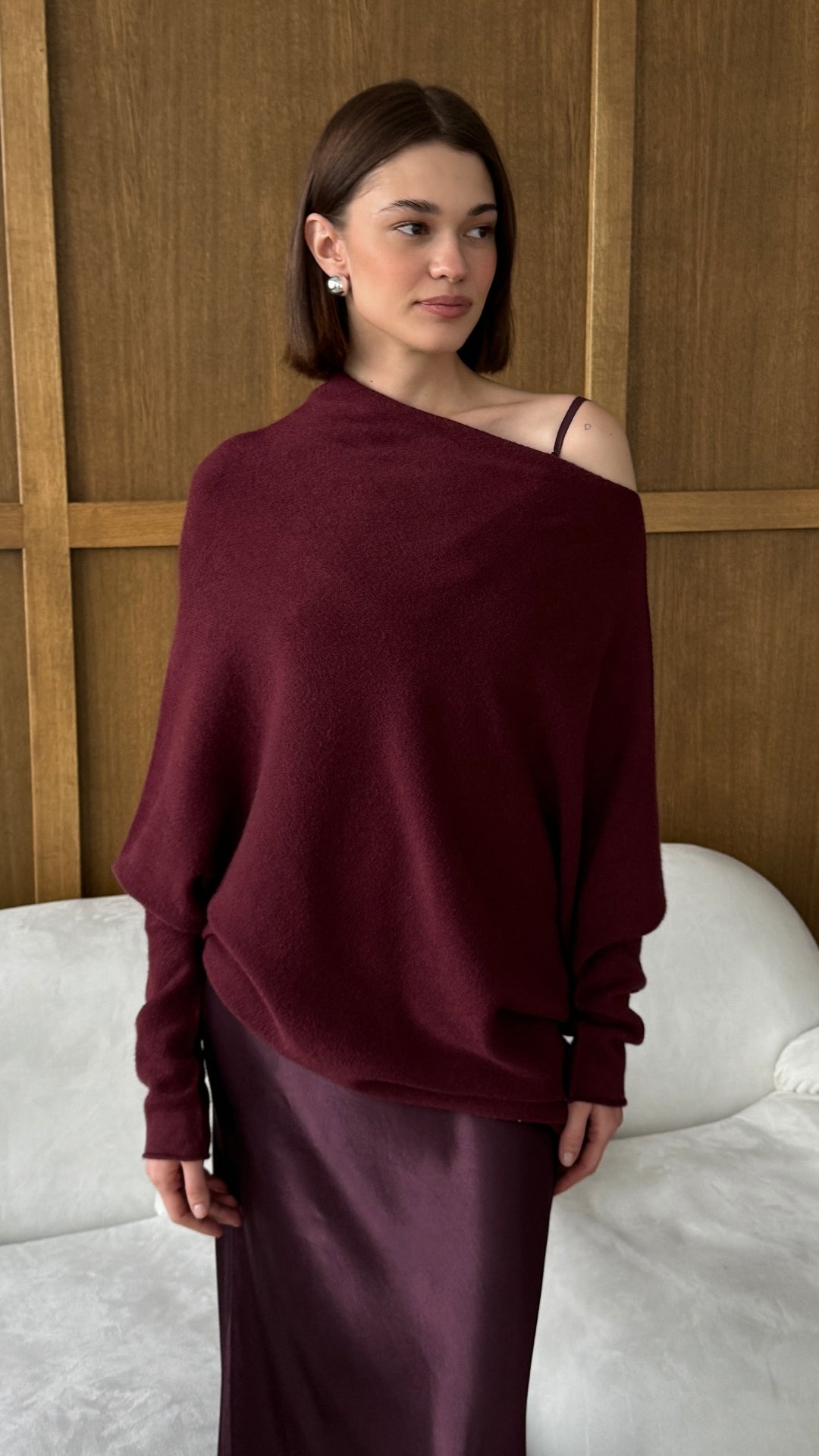 Natalie Asymmetric Sweater - Burgundy
