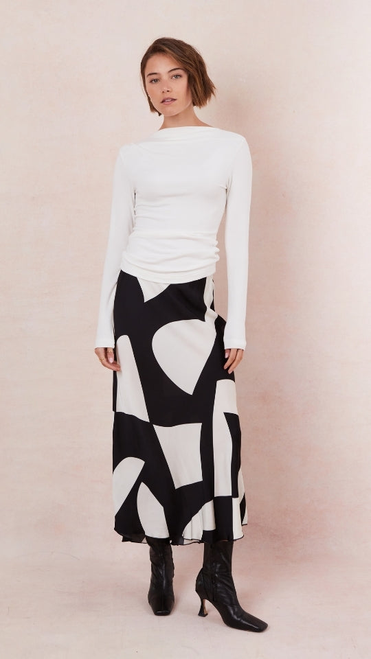 Sasha Satin Printed Skirt - Abstract Print