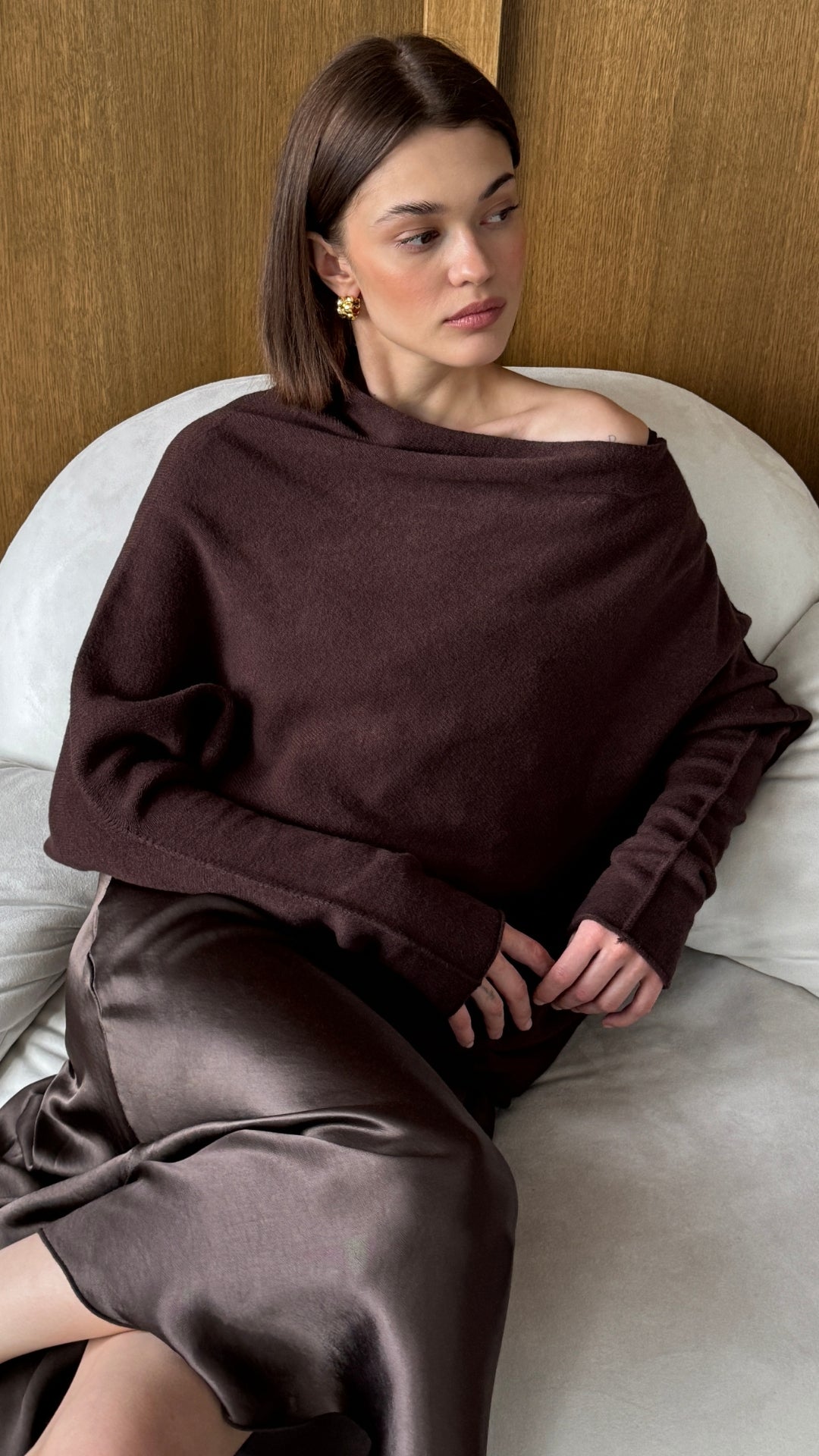 Natalie Asymmetric Sweater - Dark Espresso
