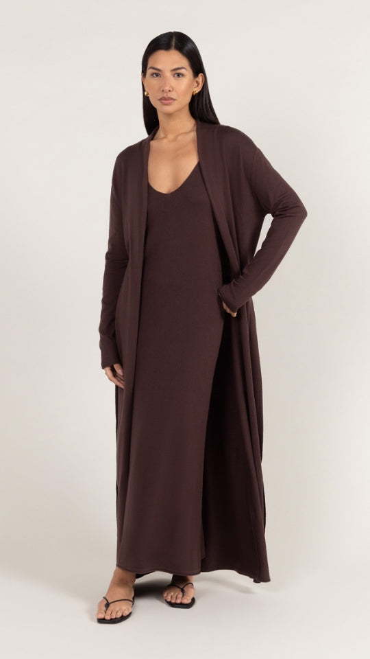 Sofia Long Line Cardigan - Dark Espresso