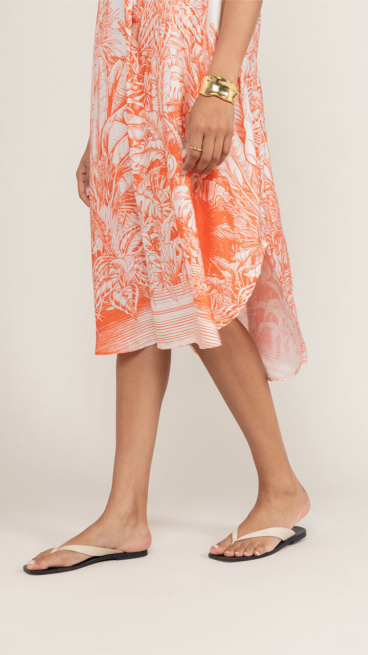 Marina Satin Dress - Coral Tropical Print