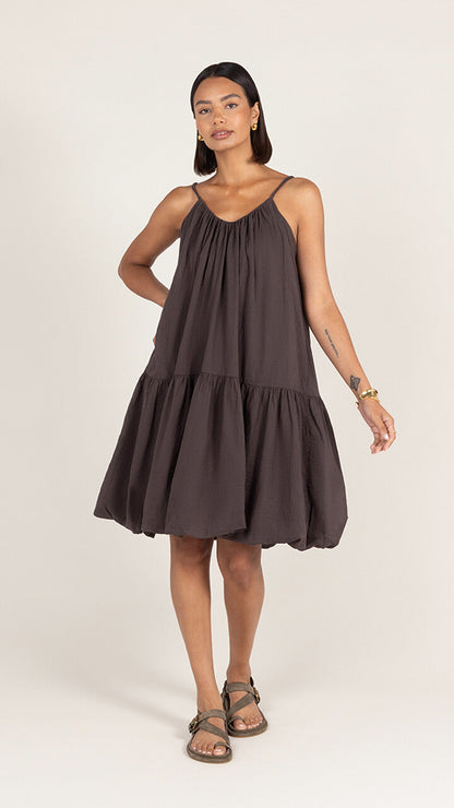 Liora Cotton Short Dress - Espresso