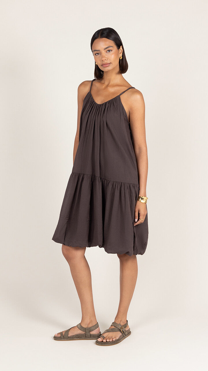 Liora Cotton Short Dress - Espresso