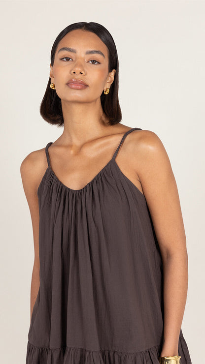 Liora Cotton Short Dress - Espresso