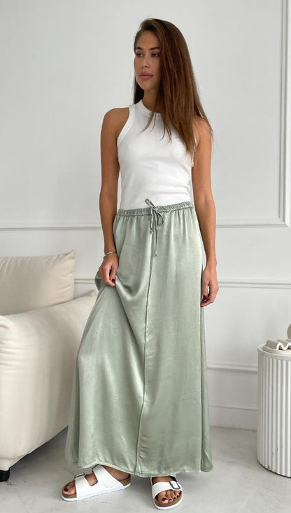 Phoebe Satin Skirt - Eucalyptus