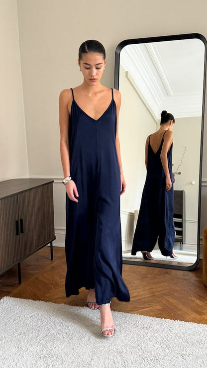 Natalie Satin Jumpsuit - Deep Blue
