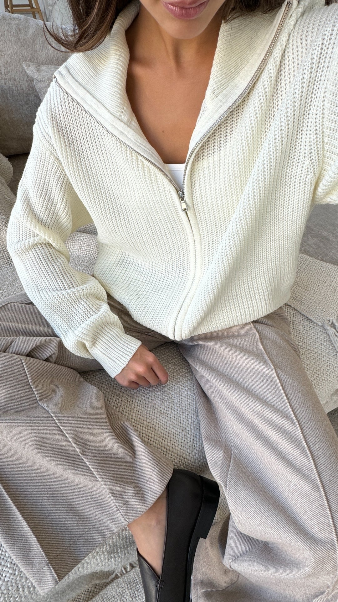 Allia Zip Cardigan - Ivory