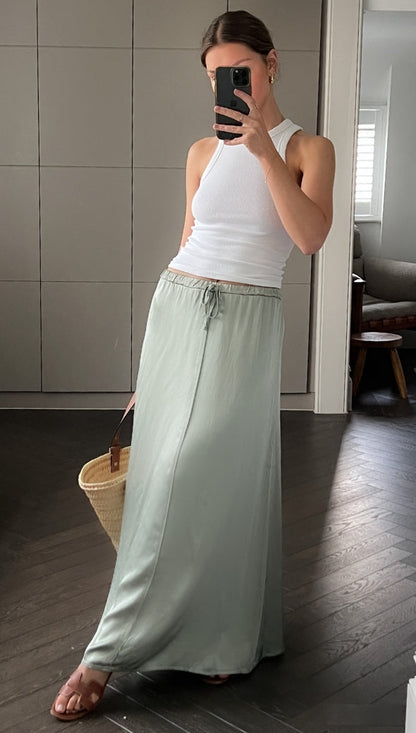 Phoebe Satin Skirt - Eucalyptus