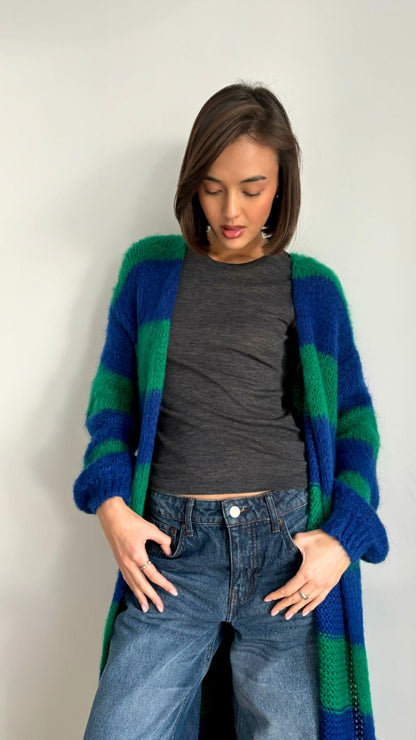 Kay Cardigan - Emerald Blue Marine Stripes