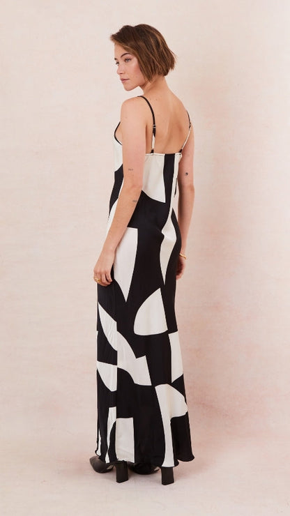 Lana Satin Dress - Abstract Print