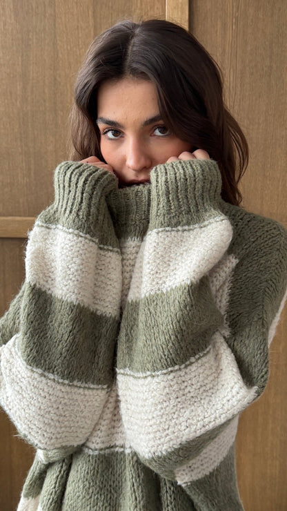 Maisie Sweater - Off-White - Khaki Stripes