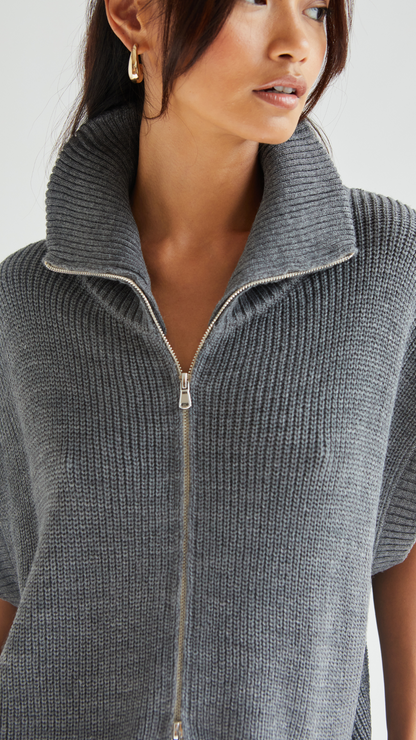 Millie Sleeveless Knit Cardigan - Grey