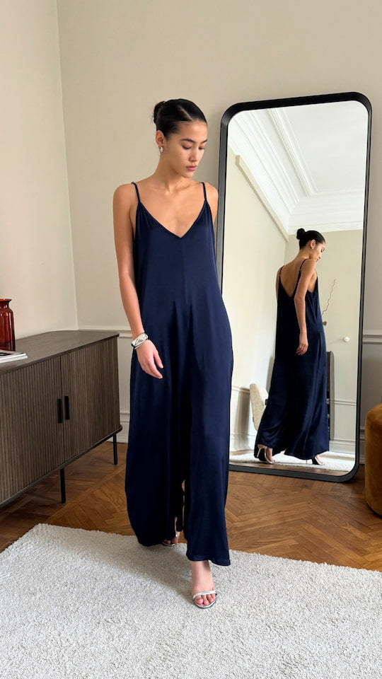 Natalie Satin Jumpsuit - Deep Blue