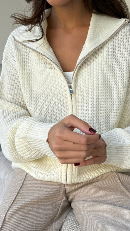 Allia Zip Cardigan - Ivory