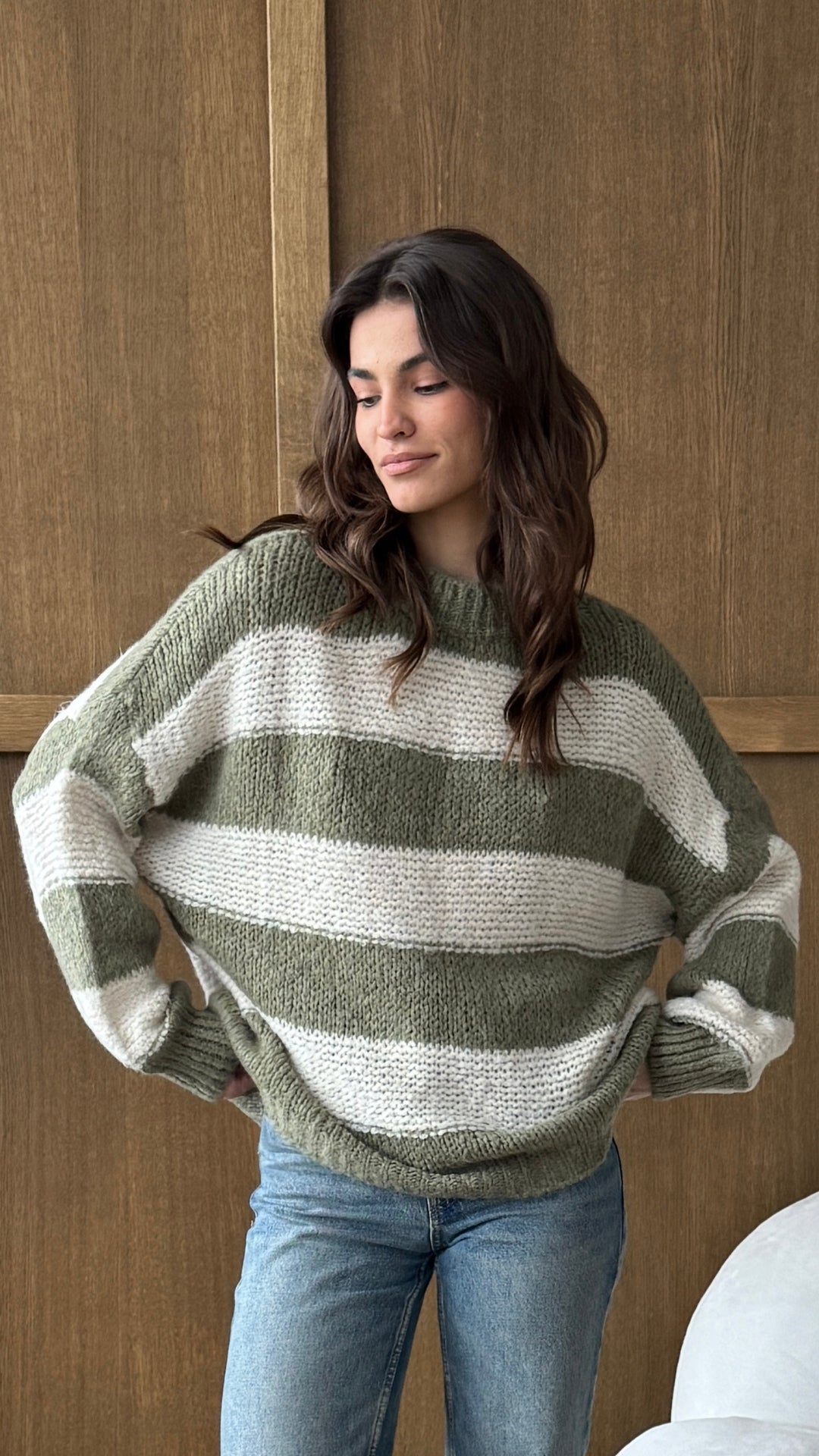 Maisie Sweater - Off-White - Khaki Stripes
