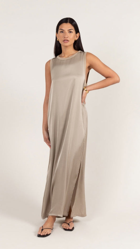 Oona Satin Dress - Dove Grey