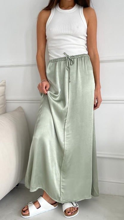 Phoebe Satin Skirt - Eucalyptus