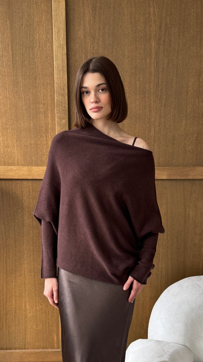 Natalie Asymmetric Sweater - Dark Espresso