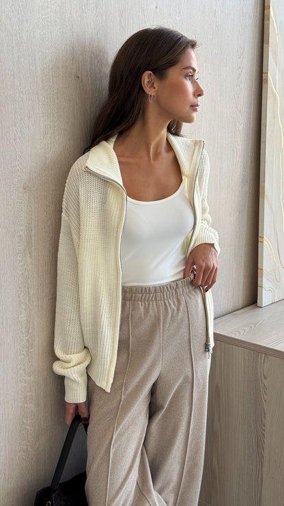 Allia Zip Cardigan - Ivory