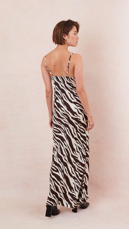 Lana Satin Dress - Zebra Print