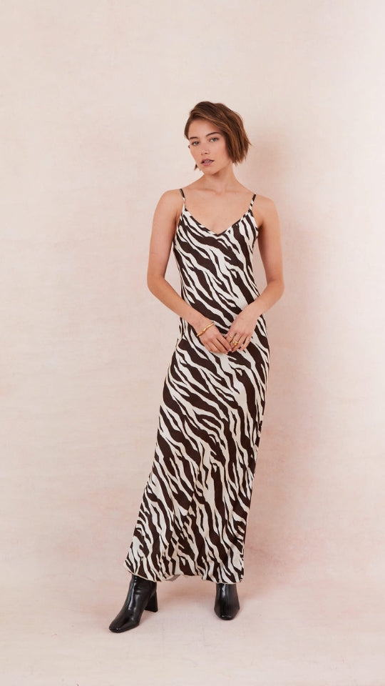 Lana Satin Dress - Zebra Print