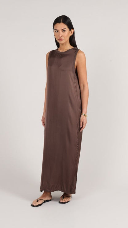 Oona Satin Dress - Dark Espresso