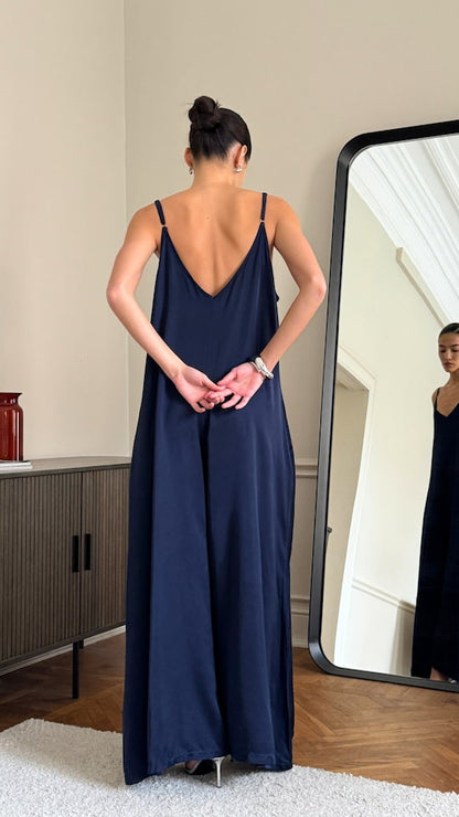 Natalie Satin Jumpsuit - Deep Blue