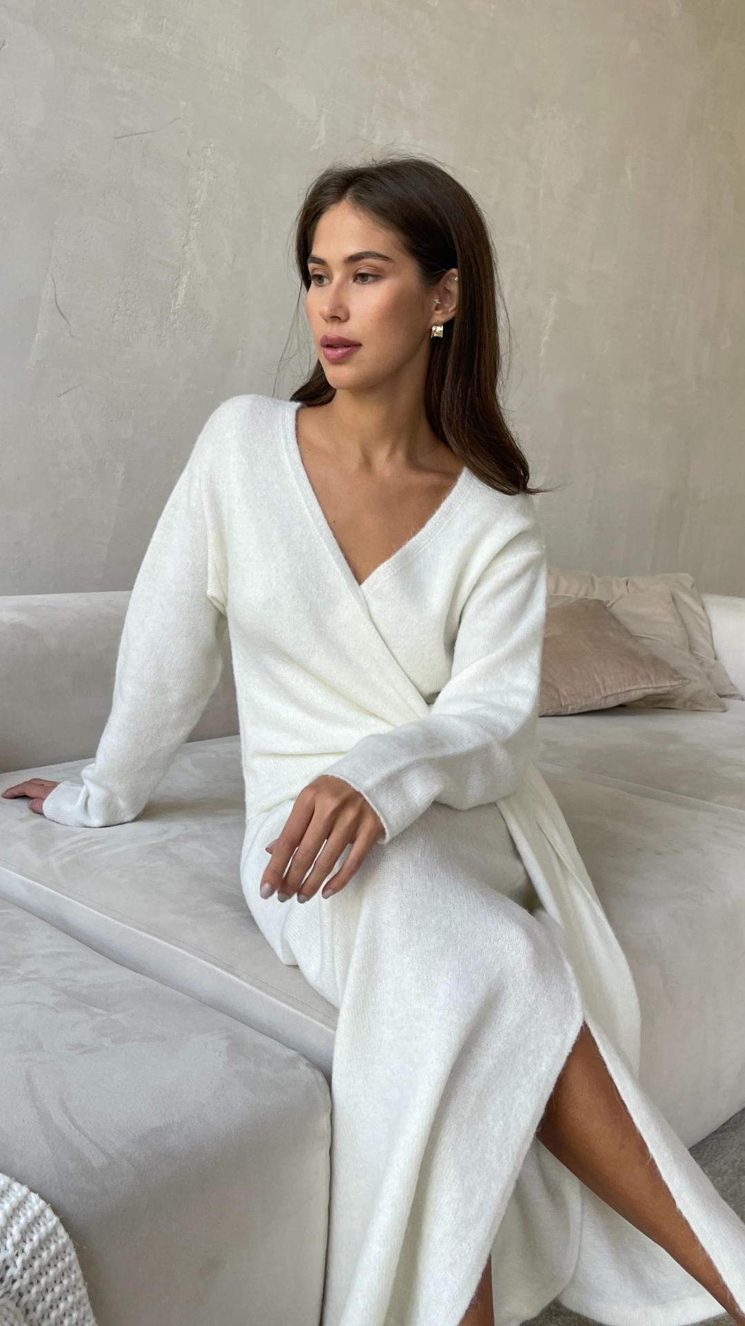 Keira Knit Wrap Dress - Ivory