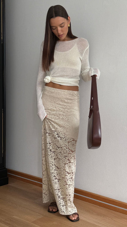 Alba Lace Skirt - Sand