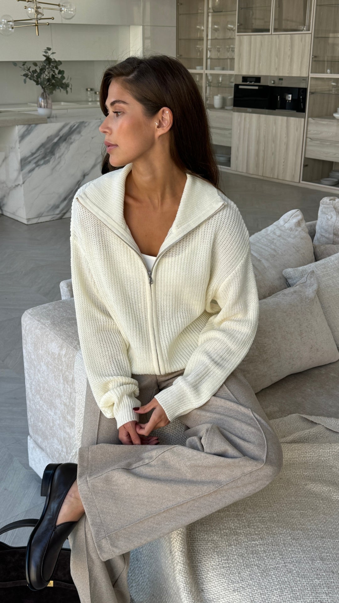 Allia Zip Cardigan - Ivory