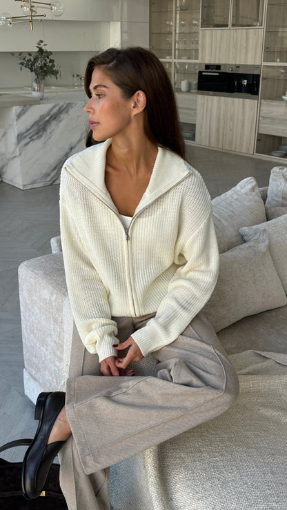 Allia Zip Cardigan - Ivory