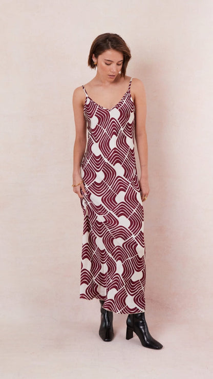 Lana Satin Dress - Geometric Print