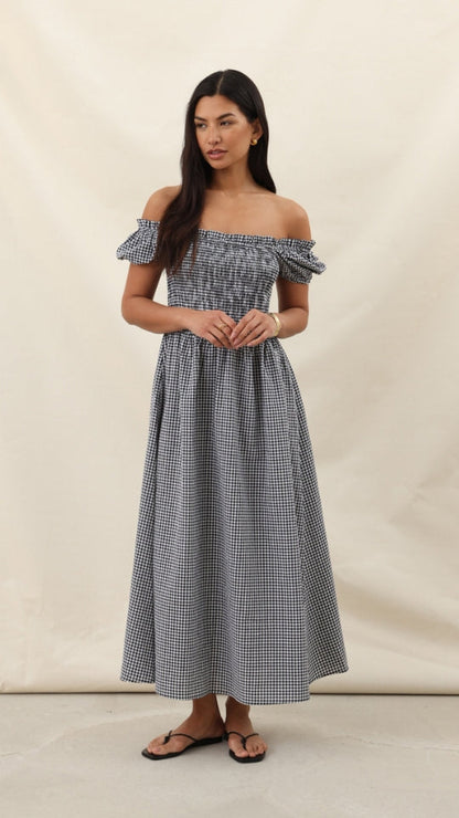 Mika Gingham Print Dress - Black Print