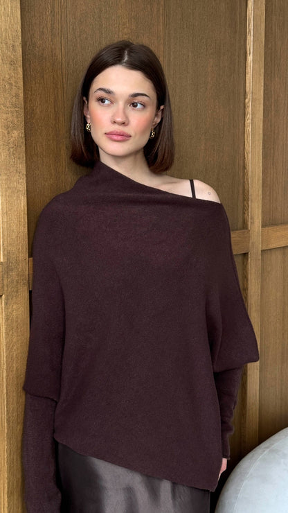 Natalie Asymmetric Sweater - Dark Espresso
