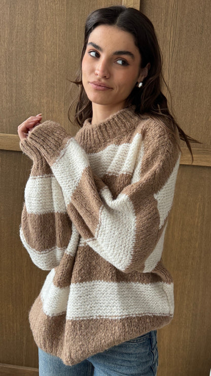 Maisie Sweater - Off-White - Sand Stripes