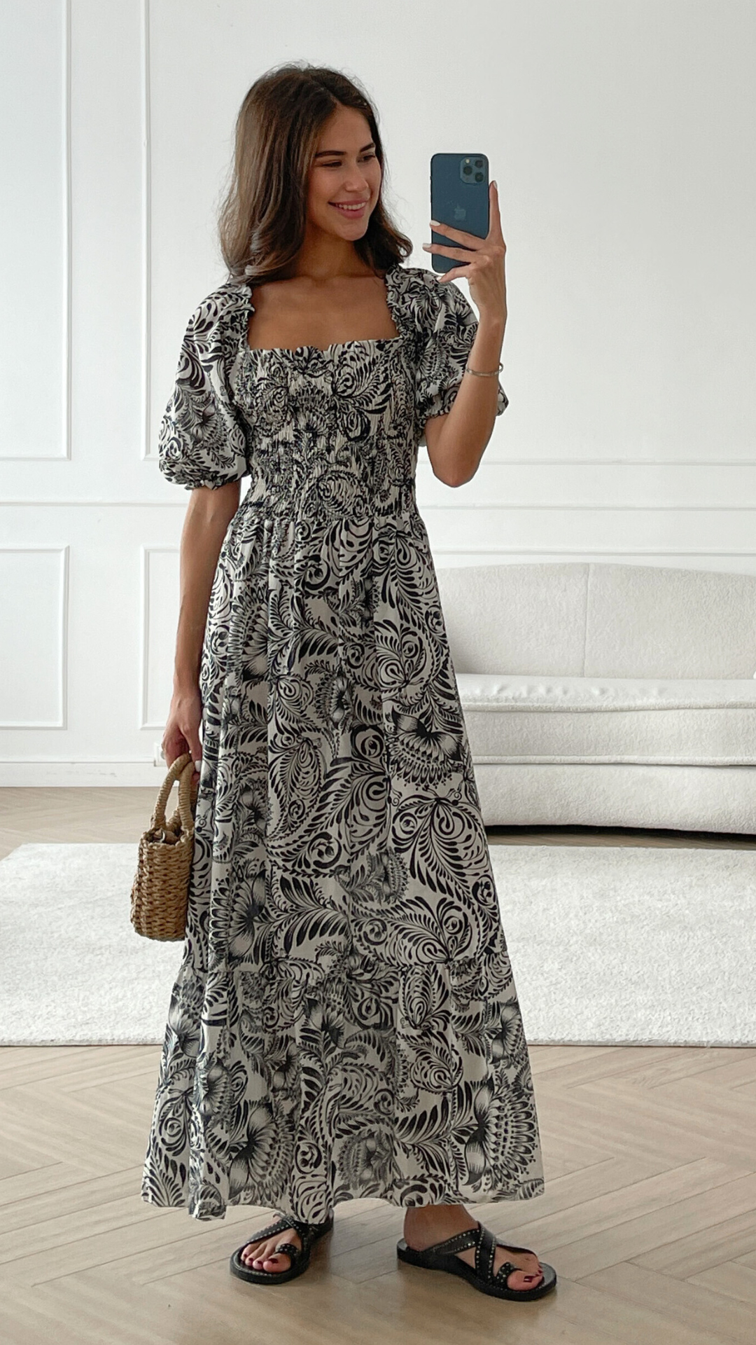 Carina Print Dress - Black Print