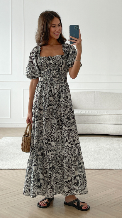 Carina Print Dress - Black Print