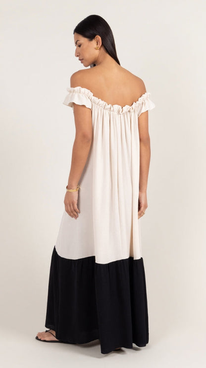 Alessia Contrast Dress - Ivory/ Black