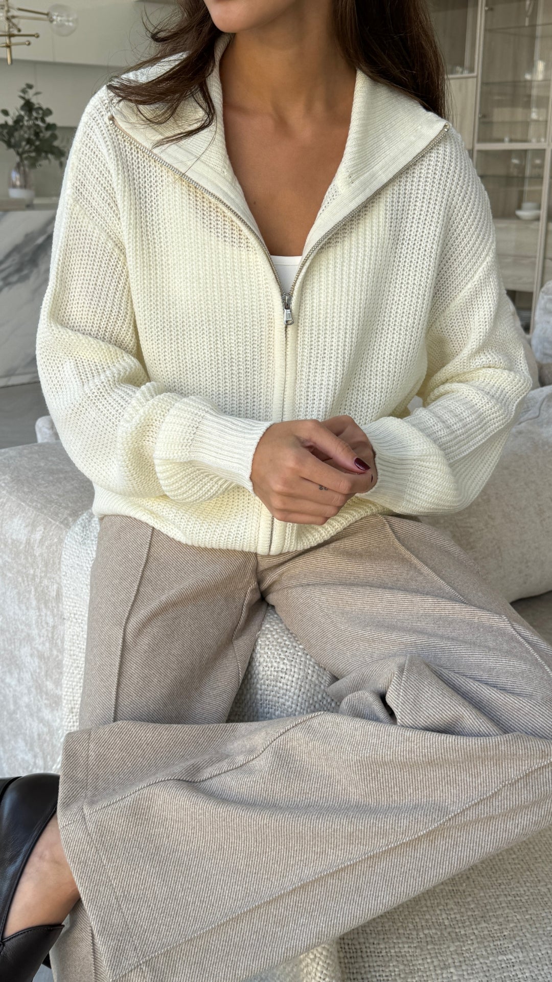 Allia Zip Cardigan - Ivory