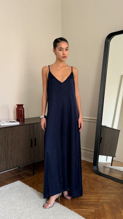 Natalie Satin Jumpsuit - Deep Blue