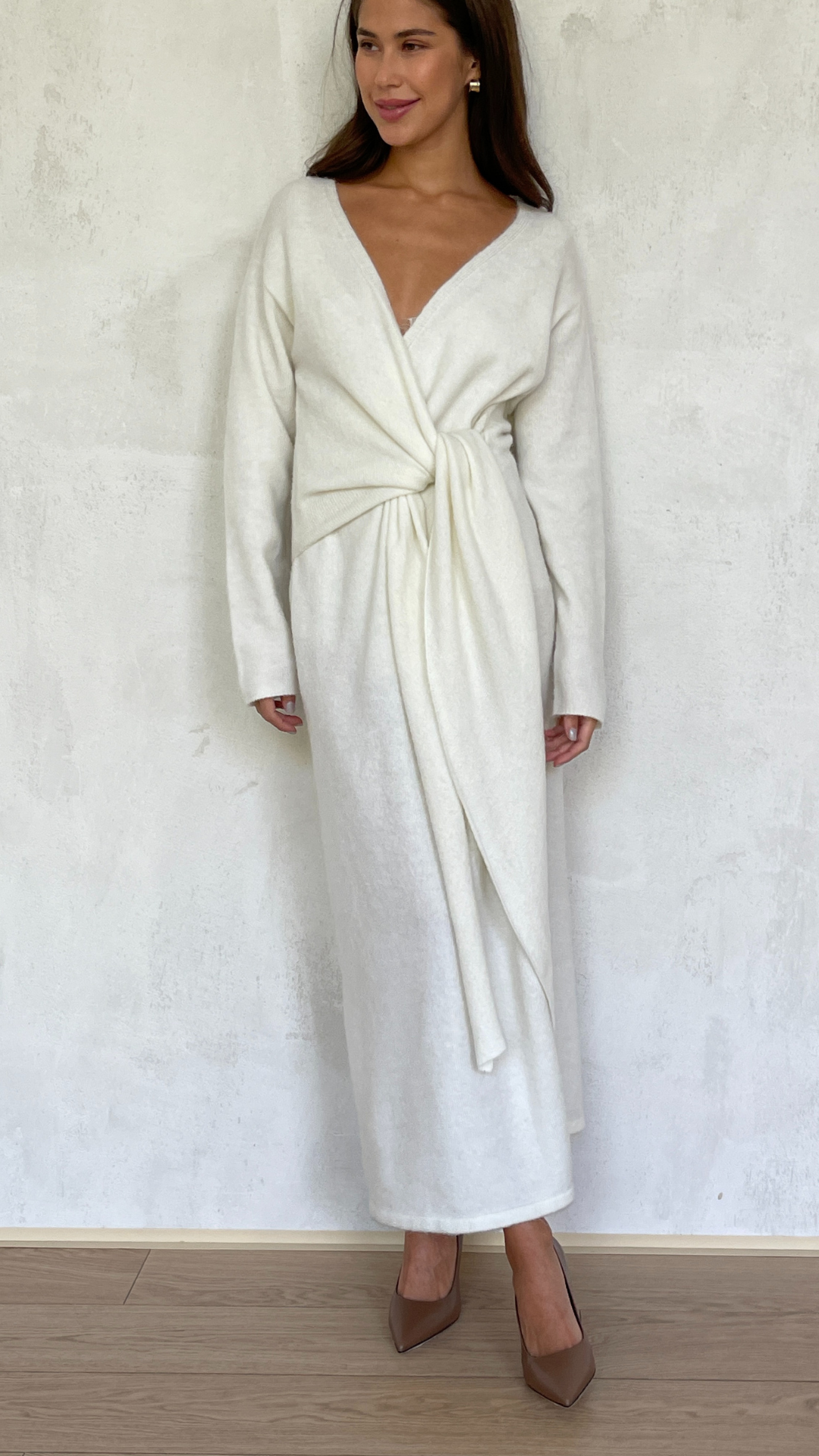 Keira Knit Wrap Dress - Ivory