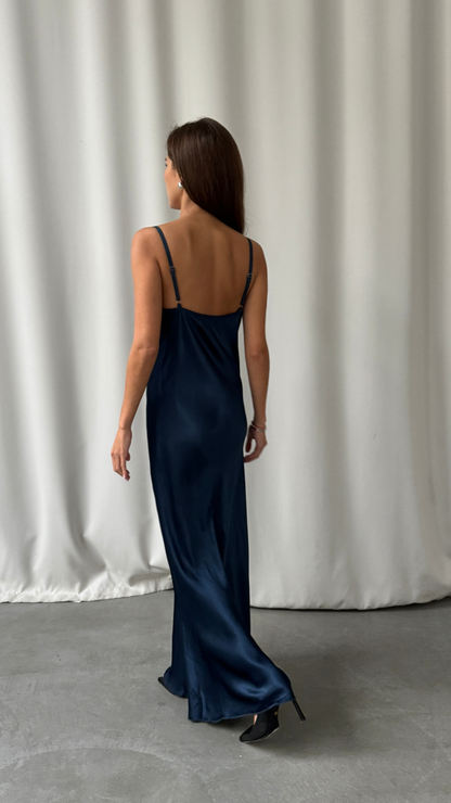 Alena Satin Dress - Deep Navy