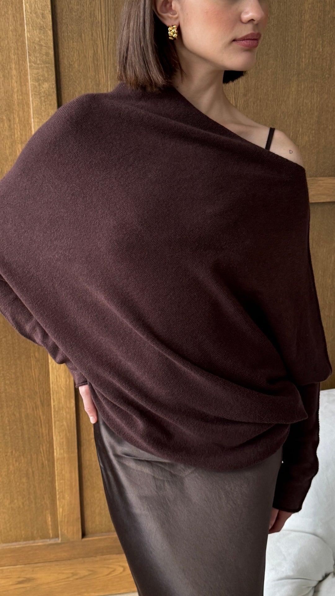 Natalie Asymmetric Sweater - Dark Espresso