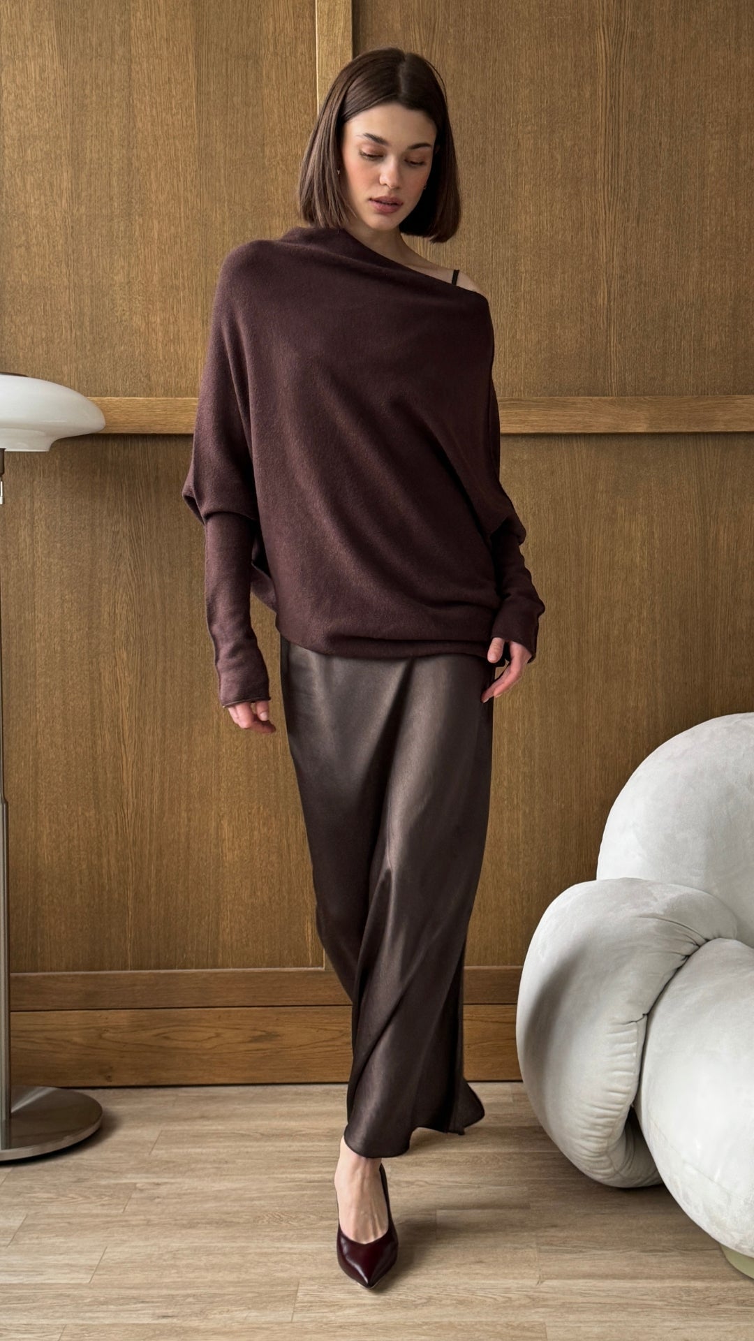 Natalie Asymmetric Sweater - Dark Espresso