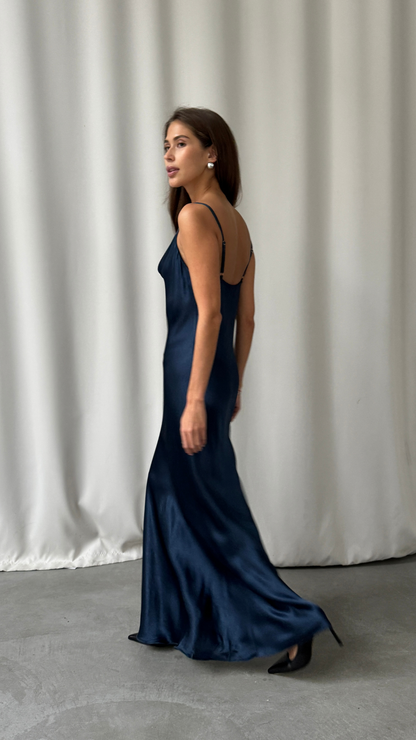 Alena Satin Dress - Deep Navy