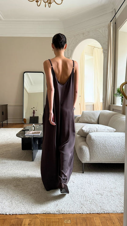 Natalie Satin Jumpsuit - Dark Espresso