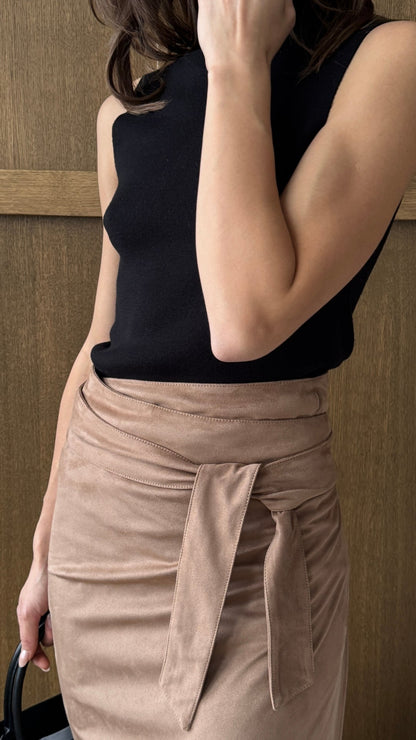 Livia Faux Suede Wrap Skirt - Tan