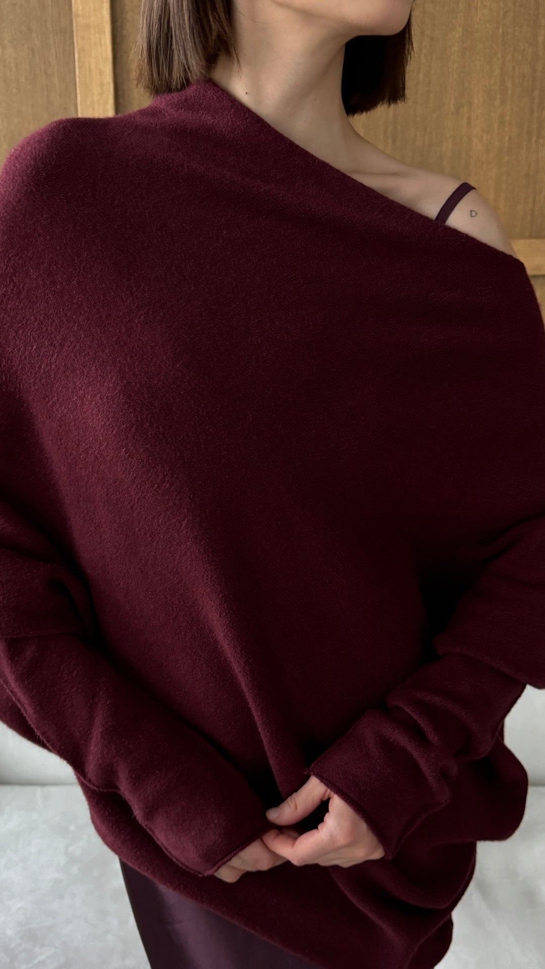 Natalie Asymmetric Sweater - Burgundy